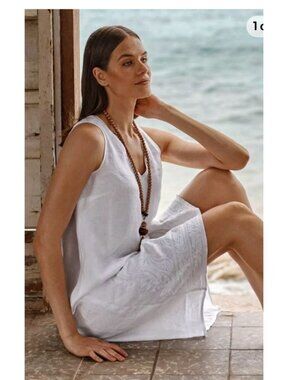 J. Jill Pure Jill Ocean Breeze Dress XL Elements White Linen Embroidered Boho